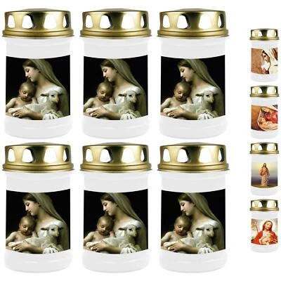 HSCANDLE Grabkerze 6er Pack 48h Grablicht Grableuchte Grab Kerze Grablampe Portrait Weiß