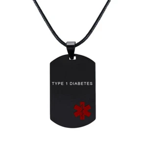 Medical Alert ID Dog Tag Pendant Men Necklace Stainless Steel TYPE 1 DIABETES - Picture 1 of 6