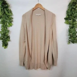 Ann Taylor Loft Neutral Cream Open Front Wool Blend Knit Ribbed Cardigan XL - Picture 1 of 9