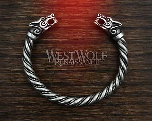 Silver Viking Fenrir Wolf Bracelet/Torc/Torque --- Norse/Medieval/Jewelry/Skyrim - Picture 1 of 5