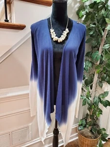 Cato Women's Blue & White Cotton Long Sleeve Open Front Cardigan Size 18/20W - Picture 1 of 11