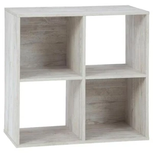 Benjara BM227055 4 Cube Wooden Organizer with Grain Details Washed White - Picture 1 of 1