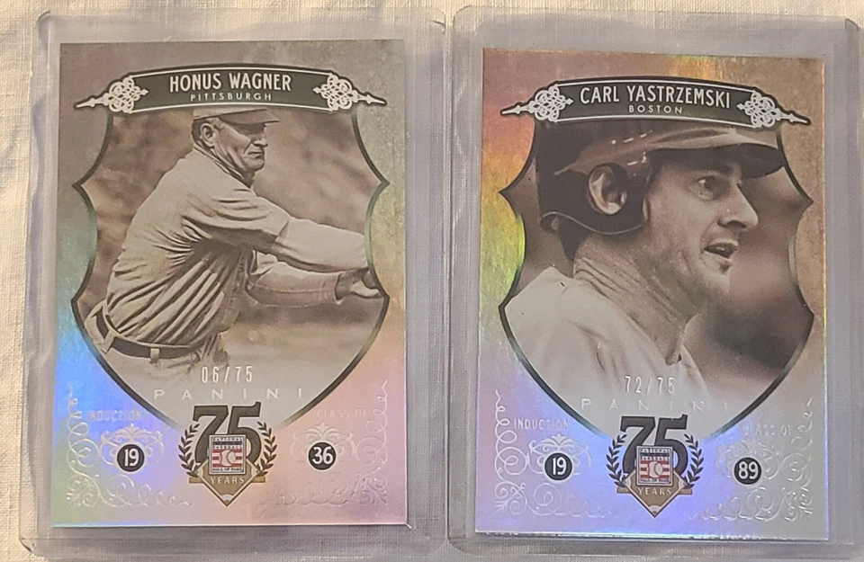 Lote de 2 2014 Panini Salón de la Fama #/75 Honus Wagner Carl Yas Silver Parallel SP Foto 1 de 2