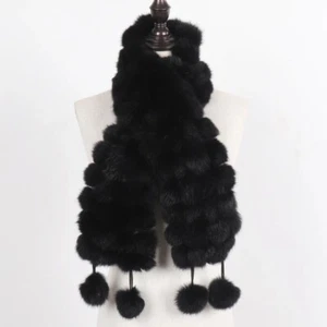 Fur Balls Women Scarf Genuine Fur Long Scarves Casual Fur Scarf - Picture 1 of 16