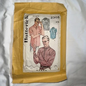 Butterick 2305 Vintage Men's Shirts Sewing Pattern Chest: 42 Neck: 16 1960s CC - Picture 1 of 17