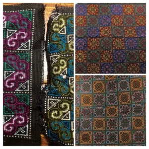 Tribu Thai Hill Motivo Hmong Colorido Punto de Cruz a Mano, De Colección, Étnico Años 70 - Imagen 1 de 11