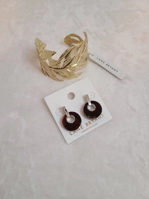 Juego de brazalete y pendientes Lane Bryant hoja de oro nuevo con etiquetas Foto 1 de 4