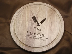 Head Chef Knives Personalised Engraved Wooden Round Chopping Board 30 cm - Picture 1 of 6