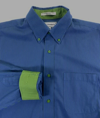 Paul Fredrick Men Classic Fit Flip Cuff Non-Iron Blue Stripe Dress Shirt 15.5-35 - Image 1 of 4
