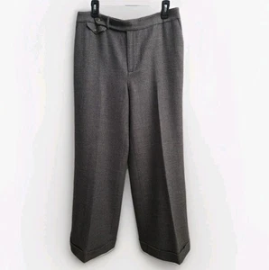Pantalones de vestir Lauren Ralph Lauren mezcla de lana para mujer 34x29" pierna ancha gris a cuadros EC - Imagen 1 de 16