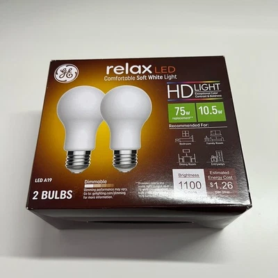 GE 2pk 75W Relax A19 LED HD Light Bulbs Soft White: Dimmable, Energy Star - Image 1 of 2