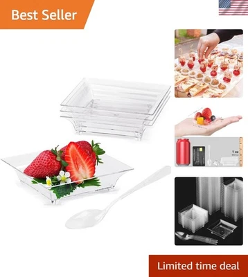 Mini Dessert Plates with Spoons Reusable Square Party Serving Appetizers - Image 1 of 4