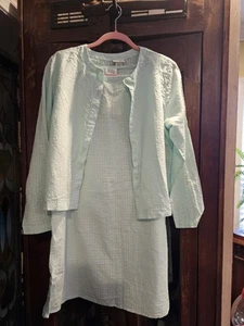 Set abito e giacca vintage Eileen Fisher S pettirossi uovo cotone lino made USA NUOVO CON ETICHETTE - Foto 1 di 19