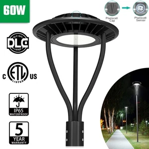 60W LED Post Top Light with Dusk to Dawn Sensor Outdoor Garden Street Pole Light - Picture 1 of 7