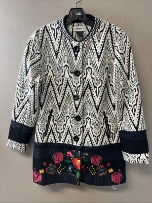 Desigual 白色黑色花卉刺绣外套夹克女式 38 D1209322 码 — 第 1/4 张图片