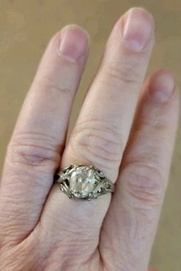 Anillo estilo Art Deco rama plata esterlina tamaño 8,5 cristal transparente - Imagen 1 de 5