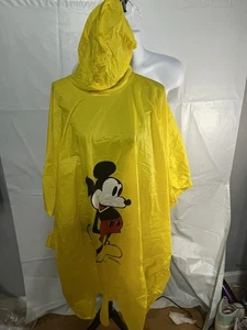 2 Vin Mickey Mouse Disney Rain Poncho Yellow Vinyl One Size Adult Hooded 80s - Picture 1 of 2