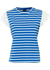 Top camisero con encaje talla 48/50 azul azul blanco a rayas camisa mujer blusa túnica nuevo - Imagen 1 de 1