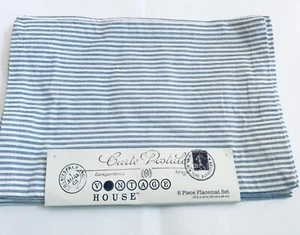 Vintage House 6 100% Cotton Blue Stripped 13" x 19" Placemats - Picture 1 of 8