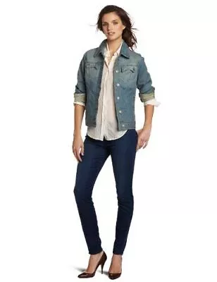 DICKIES WOMEN'S SIGNATURE STRETCH DENIM JACKET TAILORED FIT sz L VINTAGE INDIGO - Image 1 of 4