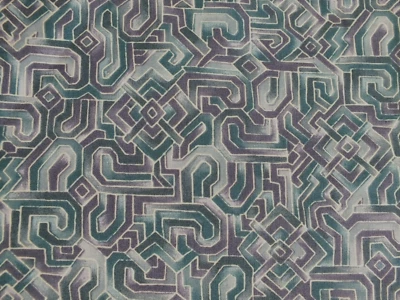 1.33 yd yard WOOD BLOCK Teal Blue cotton quilt fabric Hoffman Calif. Geometric - Image 1 of 2