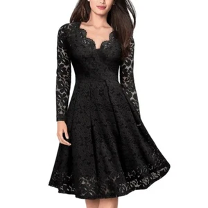 Women's Wedding Guest Cocktail Party Semi Formal Wrap V Neck Lace Dress M - Picture 1 of 10