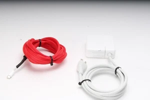 Apple A1719 87W USB-C Adapter With Extension & Red Braided Charging Cable - Fair - Picture 1 of 5