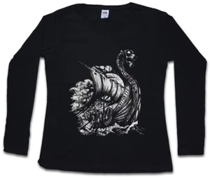 VIKING SHIP VIII DAMEN LANGARM T-SHIRT Boat Dragon Vikings Norse Norsemen Odin - Picture 1 of 1