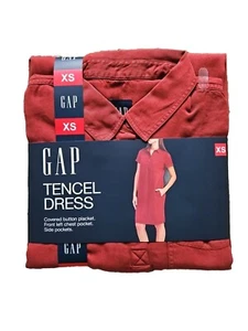 GAP Relaxed Fit Tencel Dress Red Side Pockets Women's Size Extra Small New - Picture 1 of 5