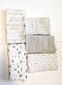 Aden + Anais Muslin Swaddle Blankets & Receiving Blankets Lot Bundle of 5 Grey