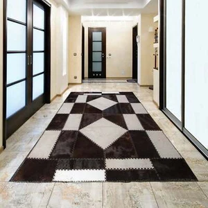 AYDIN Cowhide Patchwork Rug, Hand Made, Hair-On-Hide, Black and White 4'7" x 6'6 - Picture 1 of 6