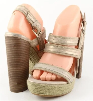 $150 LUXURY REBEL JOLIE Gold Leather Fabric Designer Heels Sandals 7.5 EUR 38 - Image 1 of 4