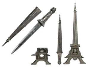15" or 10" Paris Eiffel Tower Letter Opener Fantasy Dagger Gift w/Display Stand - Picture 1 of 9