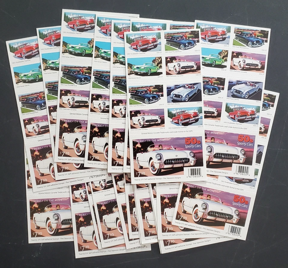 US Stamp Scott #3935b 50s Sporty Cars Booklet Panes, 20 Panes of 20 (400pc) - Image 1 of 3