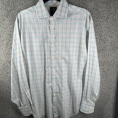 Camisa masculina Tailorbyrd manga longa botão amarelo azul xadrez colorido M em excelente estado usado - Imagem 1 de 4