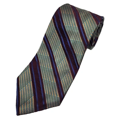 Joseph Abboud Multicolor Green Striped Silk Necktie - Made in Italy - Imagem 1 de 4