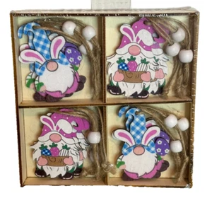 NEW Set 12 Pastel Easter Gnome Mini Ornaments Wood Cutouts Craft Pieces 2 1/4" - Picture 1 of 3
