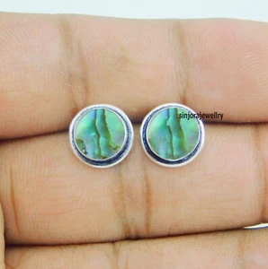 Aretes hechos a mano de plata de ley 925 con concha de abulón - Imagen 1 de 4