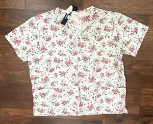 MG MEDGEAR Women's XLARGE Scrub Top V Neck Green/Pink Floral New with Tags - Picture 1 of 5