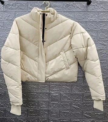 New IVL Leather Full Zip/Snap Puffer Jacket Cream Size Medium - Image 1 of 4
