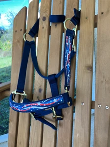 Handsewn Patriotic Theme Horse halter, thick heavy duty nylon halter show stable - Picture 1 of 5