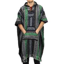 Long Poncho Hooded Cotton Woven Unisex Adults Warm Cold Dip Robe Green