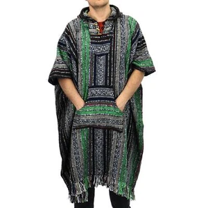 Long Poncho Hooded Cotton Woven Unisex Adults Warm Cold Dip Robe Green - Picture 1 of 8