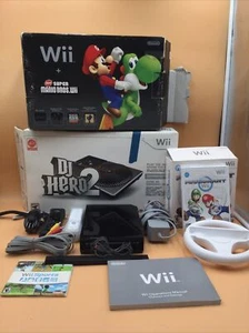 Wii Console Lot Mari Kart Wii Do Hero 2 Wii Black Wii Cords And Sensors - Picture 1 of 18