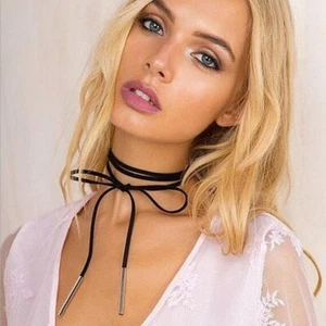 New Long Leather Necklace Black Silver Choker Rope Cord Collar Chain Punk Gothic - Picture 1 of 5