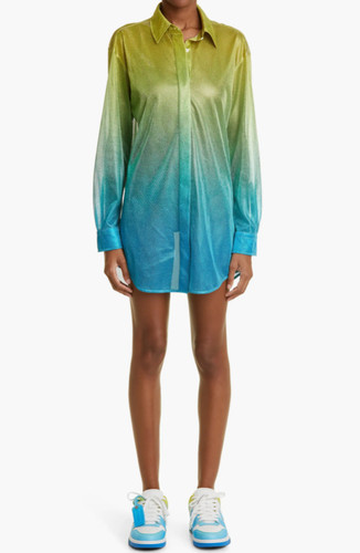 Abito Camicia Maniche Lunghe Metallizzato Dégradé Off White NUOVO con etichette $2.150