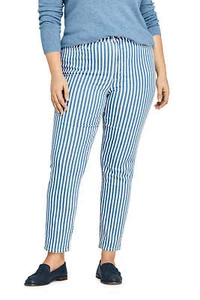 LANDS' END Plus Size 16W, 18W High Rise Straight Ankle Stripe Jeans NWT $90 - Picture 1 of 4