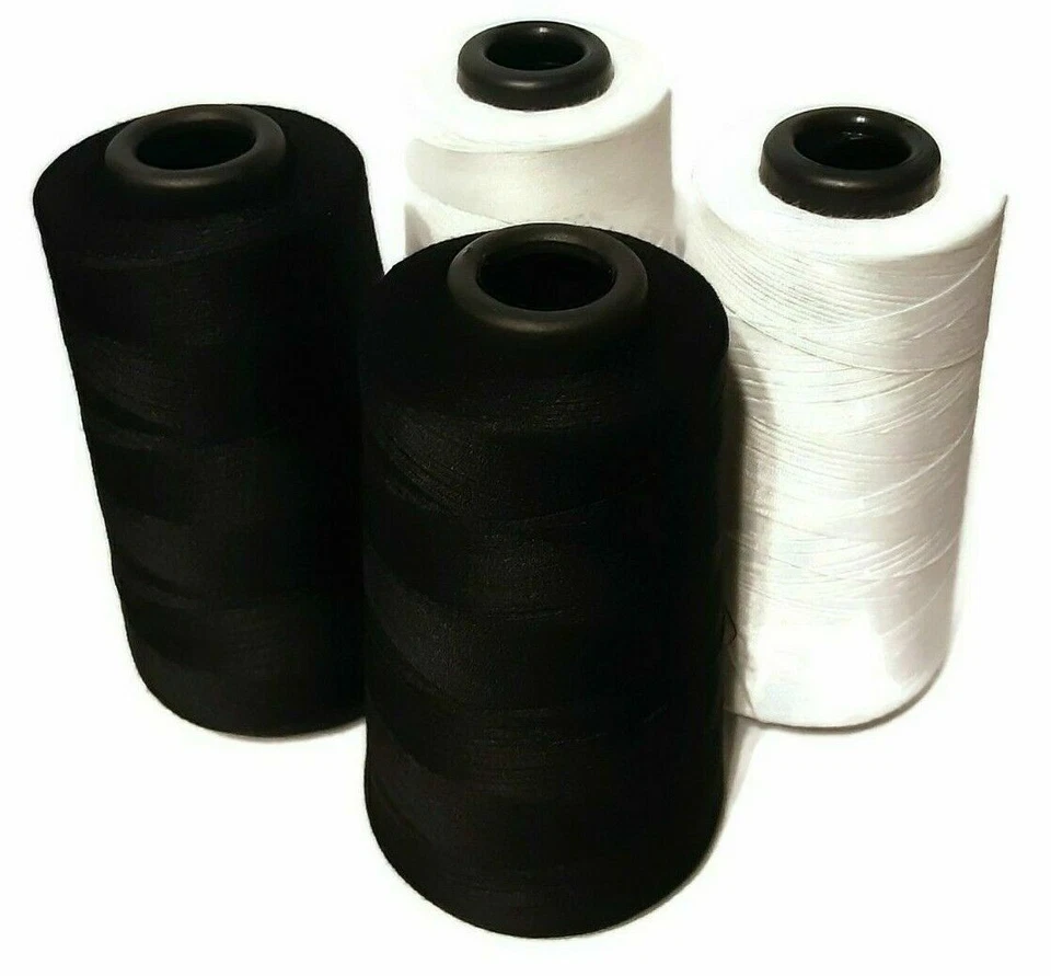 4 Pcs. 6000 Each Yards Sewing Machine Polyester Thread Cones  2 Black 2 white - Image 1 of 1