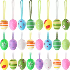 24 Pieces Random Style Easter Hanging Eggs Colorful Easter Eggs Ornaments Hand P - Picture 1 of 12