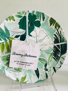 TOMMY BAHAMA Melamine 4 Pcs Set Dinner Plates Tropical Palm Leaves